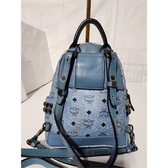 Authentic MCM Visetos Side Stud X-Mini Stark Bebe Boo Backpack Blue - Picture 4 of 13